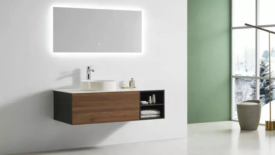 LED 조명이 있는 직사각형 욕실 거울