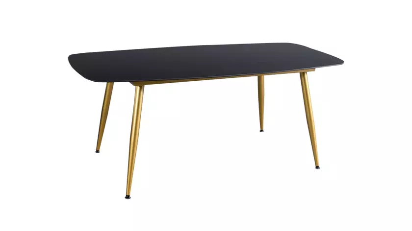 Restaurant Dining Table With Black Ceramic /porcelain slab Table Top and Golden Carbon Steel Base