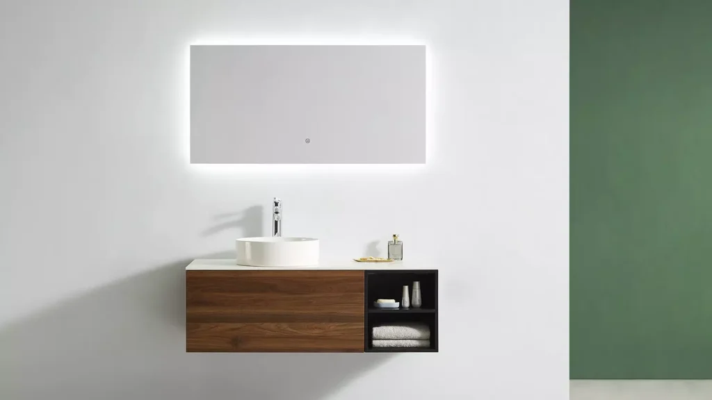 Walnut bathroom cabinet with LED mirror for home BK Ciandre