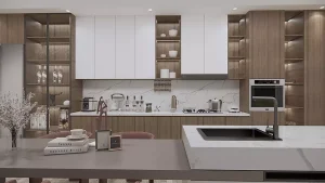 Minimalist marble grey kitchen panel countertop kitchen island smart kitchen Bk ciandreCB001