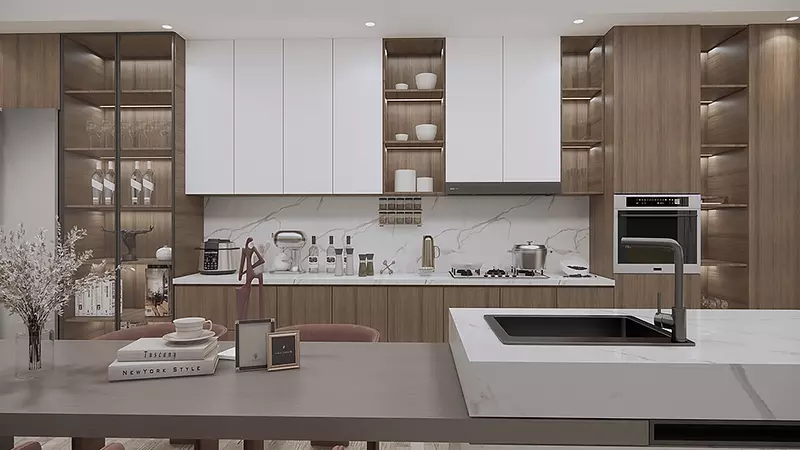 Minimalist marble grey kitchen panel countertop kitchen island smart kitchen Bk ciandreCB001