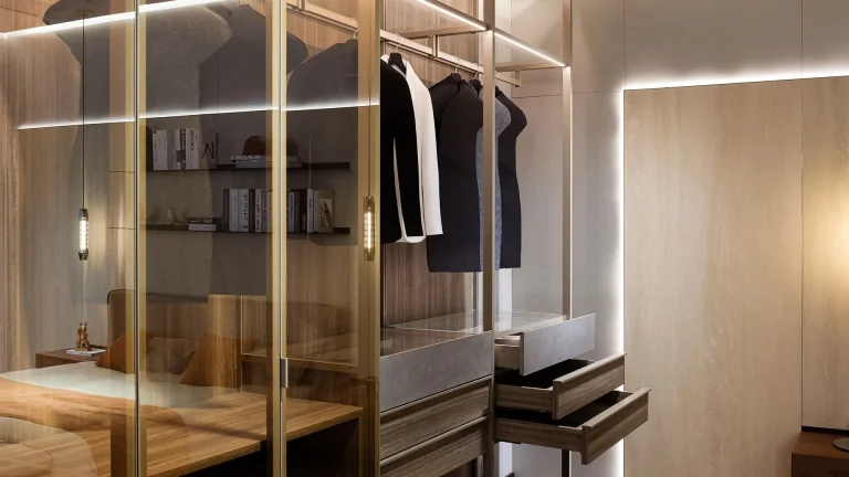 Bedroom furniture glass door wooden wardrobe walk in closet manufacturer