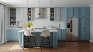 Mobili da cucina bicolore: blu e grigio