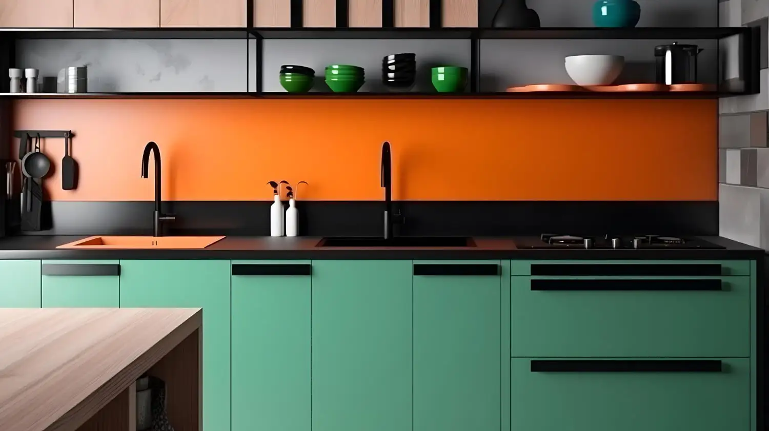 Two-tone kitchen cabinets-bold and bright color