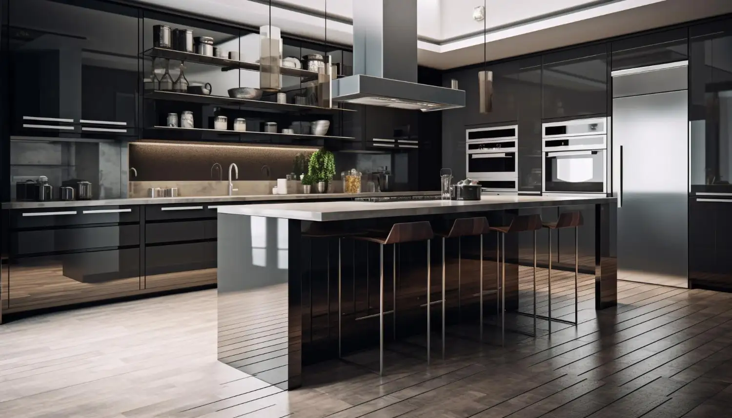 stylish kitchen design with stainless steel appliances