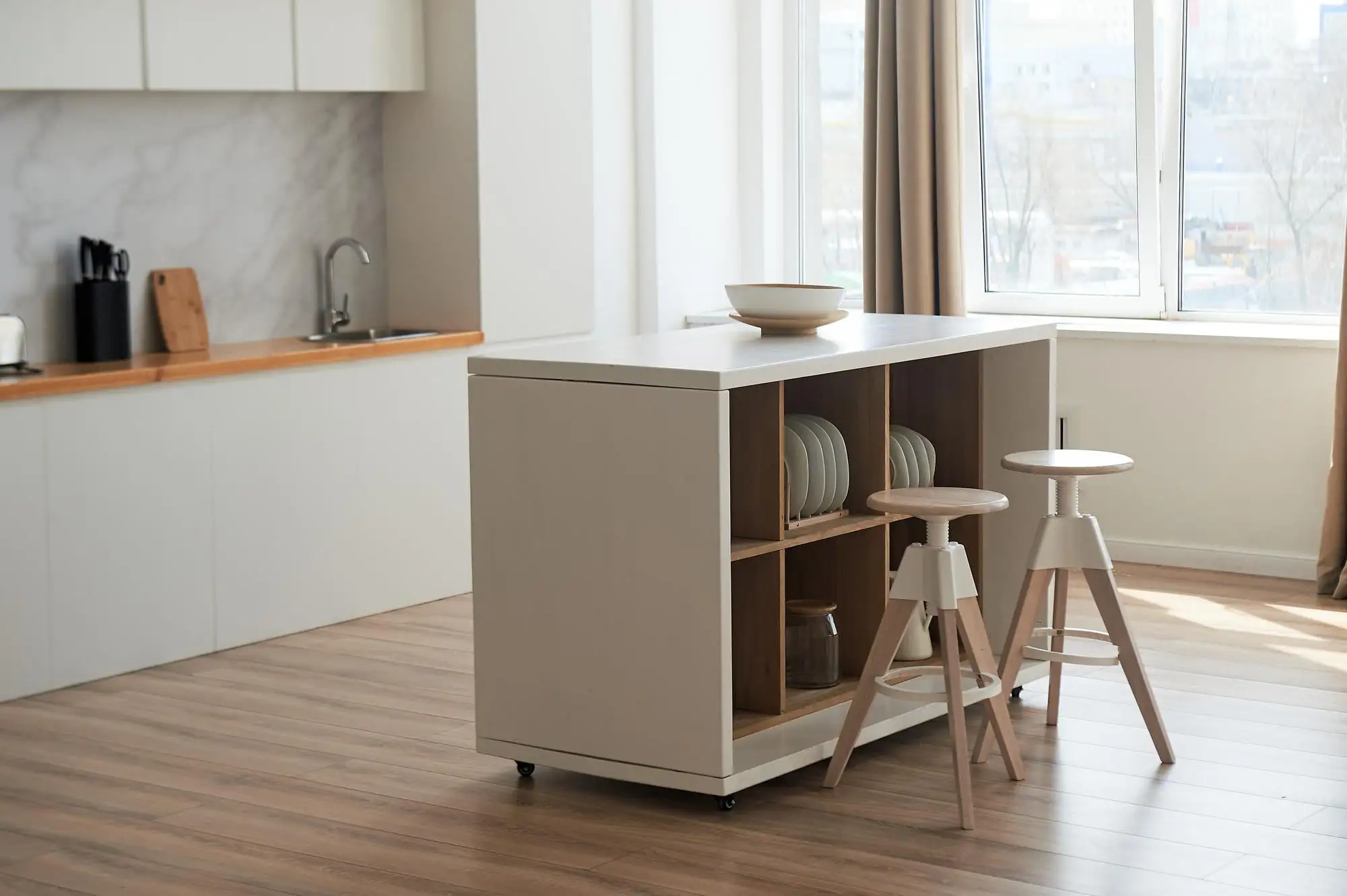 a compact kitchen island