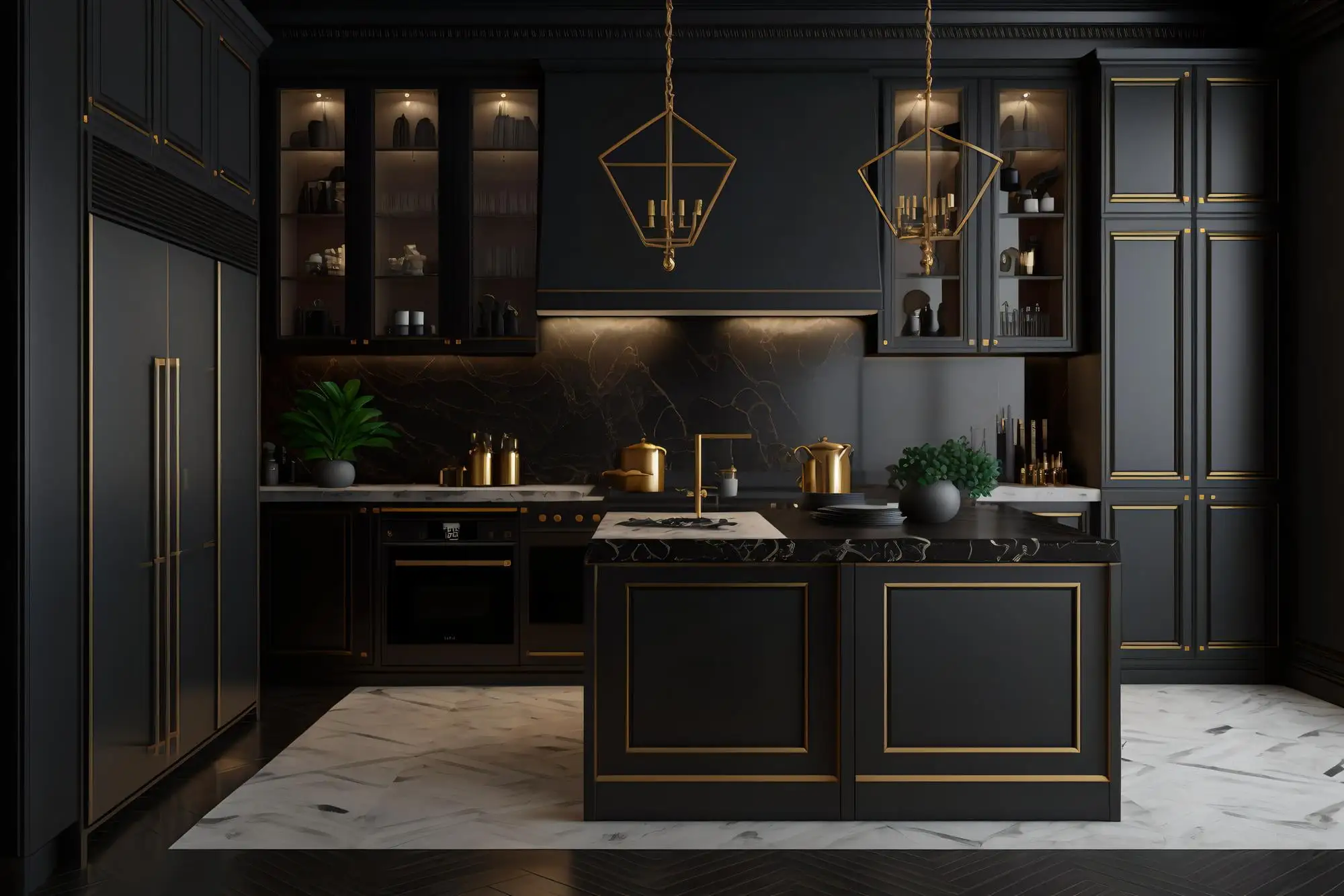 kitchen cabinets with gold handles