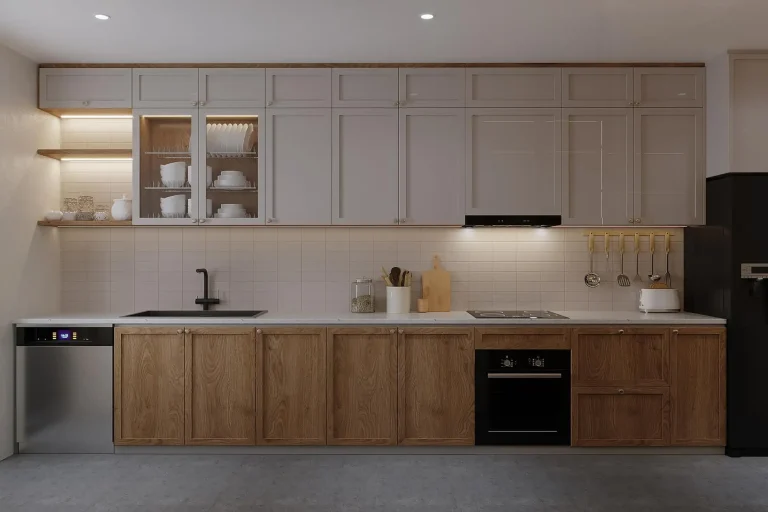 light cabinets with dark countertops