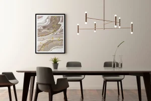 ceramic dining table with accent lighting