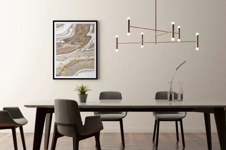 ceramic dining table with accent lighting