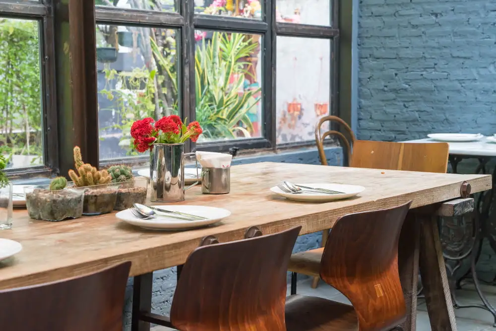 ceramic dining table with decorative accents