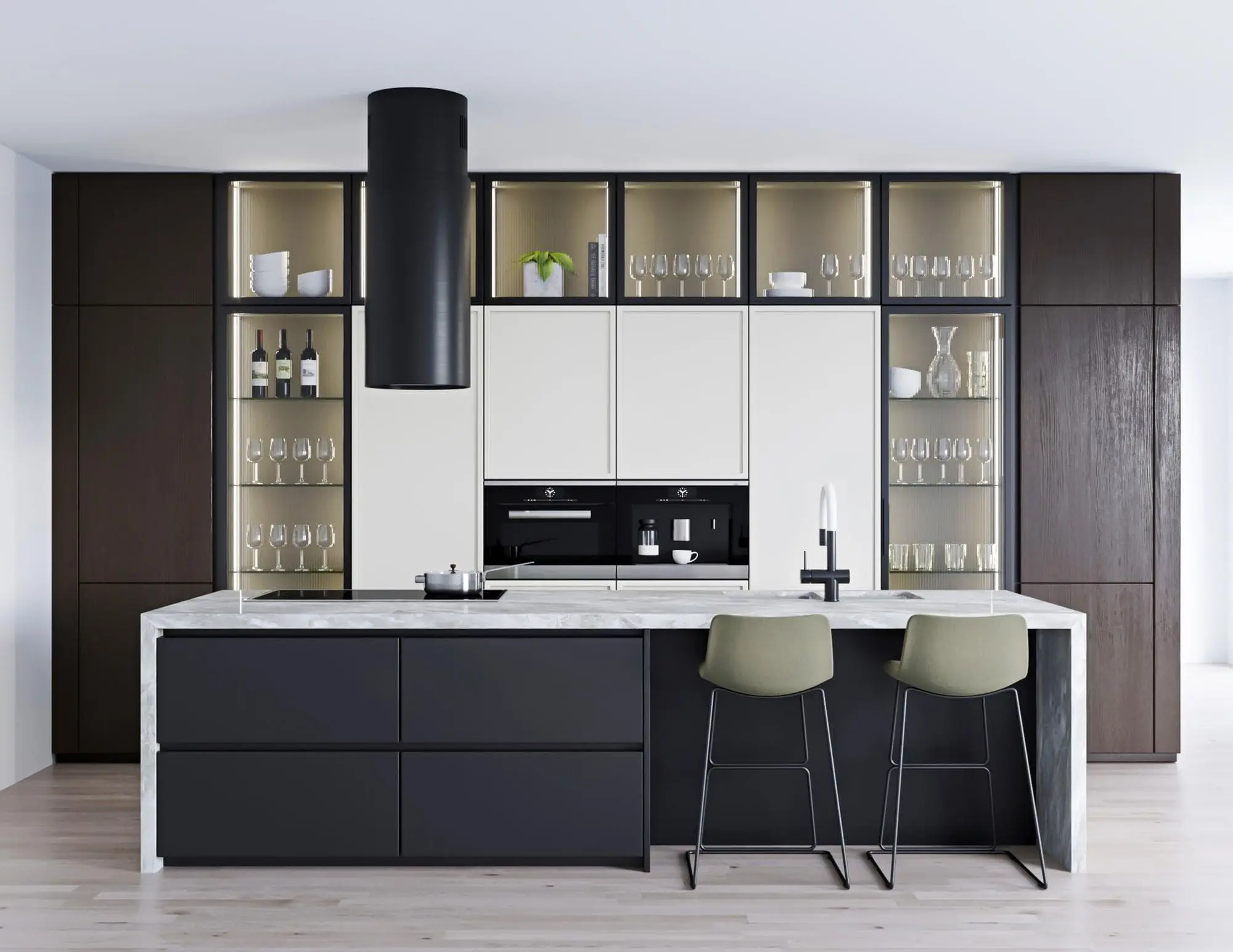 Maintain Balance and Symmetry-How to Style Glass Kitchen Cabinets