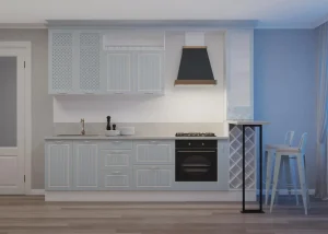 sky blue With Cream Kitchen Cabinet
