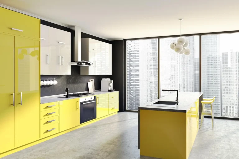 Yellow Kitchen island pops of yellow