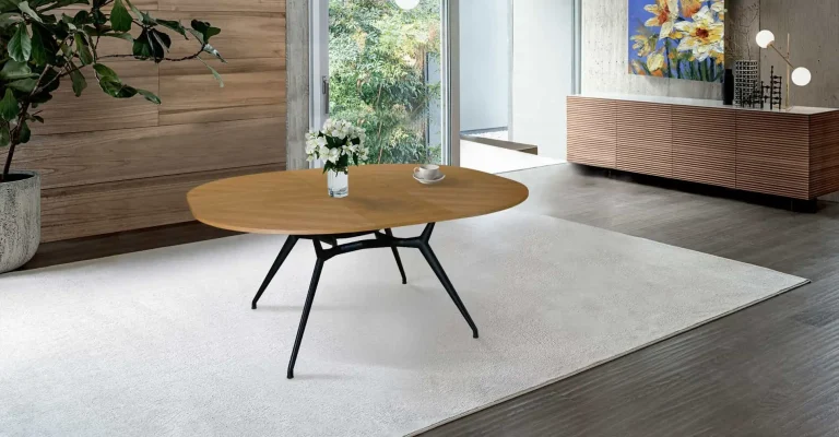A sleek extendable dining table with a modern design perfect for accommodating extra guests during gatherings