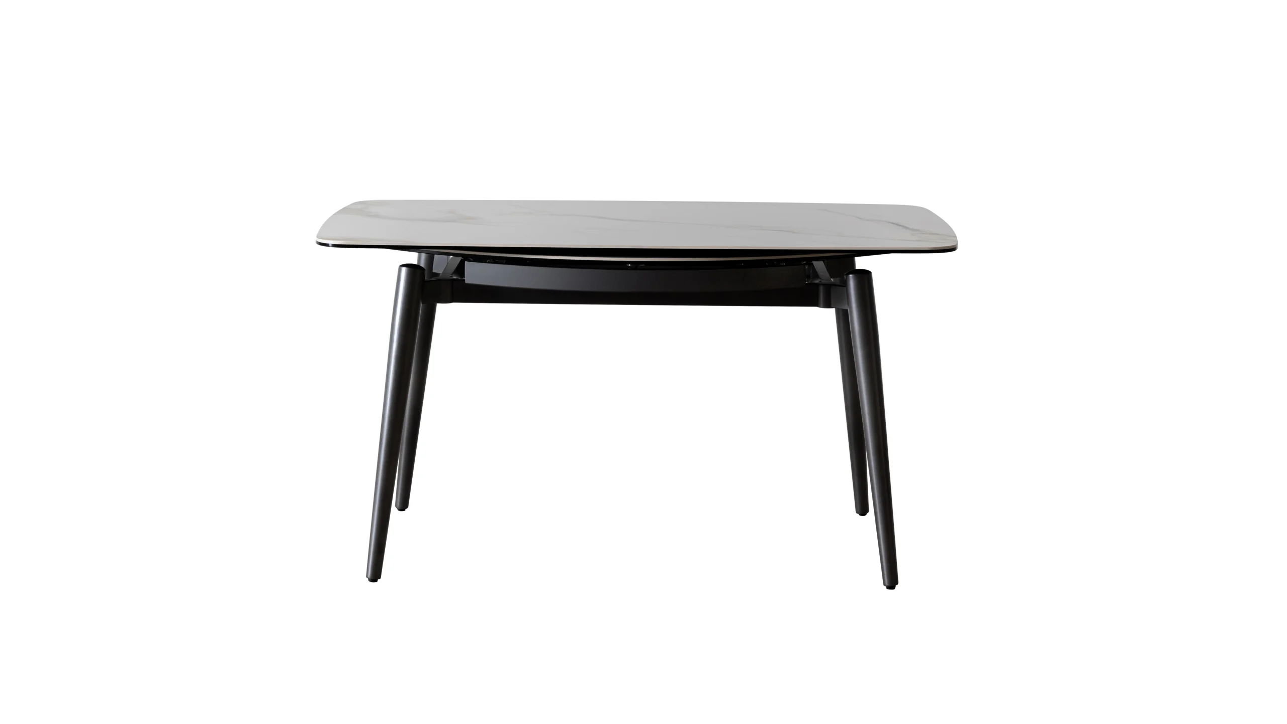 White marble table with black legs perfect for modern dining rooms design