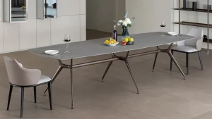 Modern ceramic dining table with sleek design elegant chairs and minimalist decor ideal for contemporary dining spaces