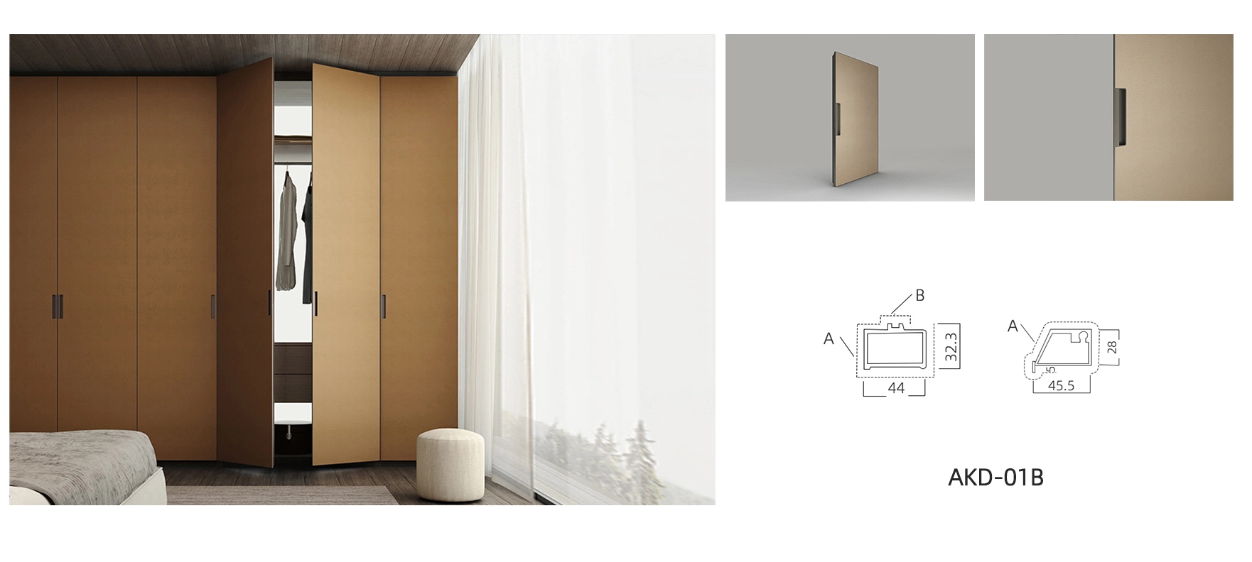 walk in closet glass door model AKD 01B with details and dimension