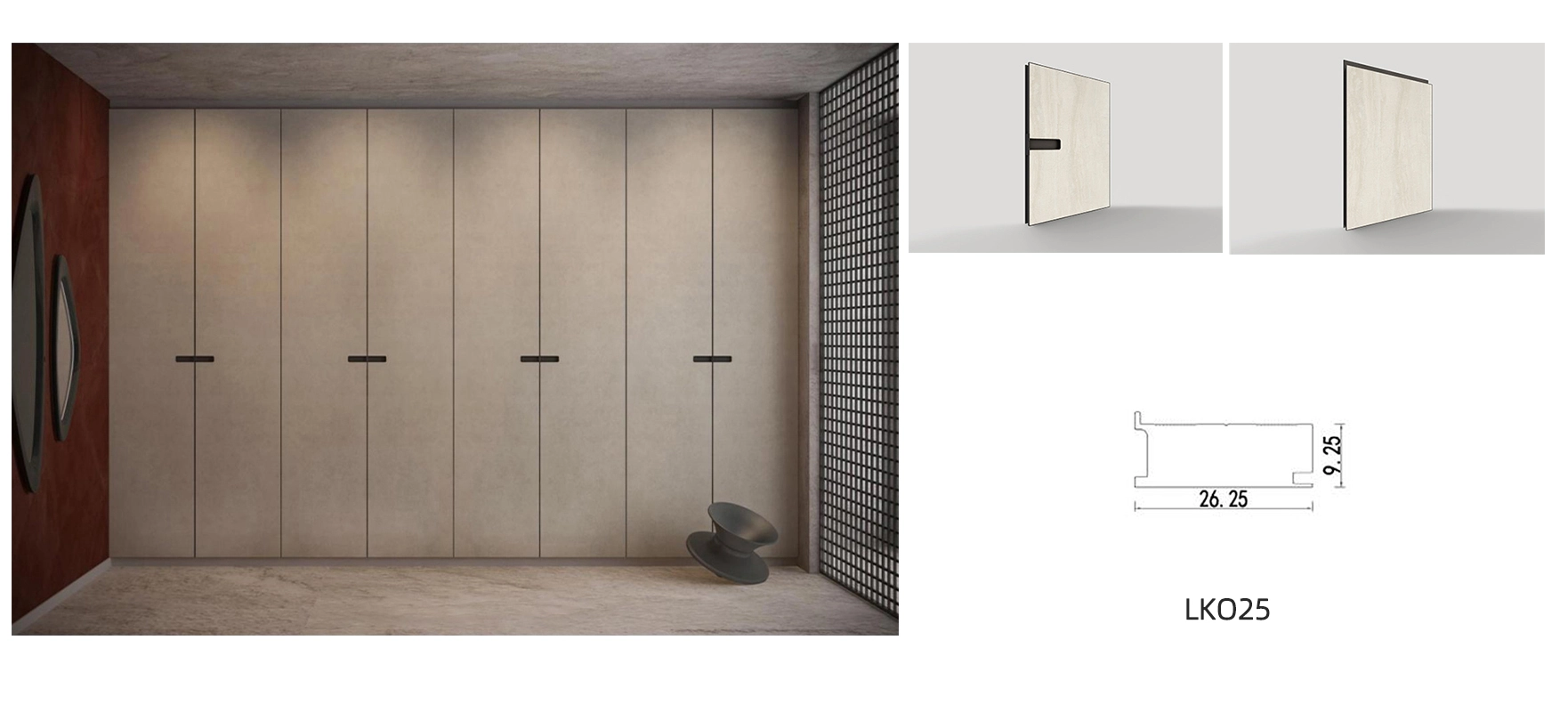 walk in closet glass door model LK025 with details and dimension