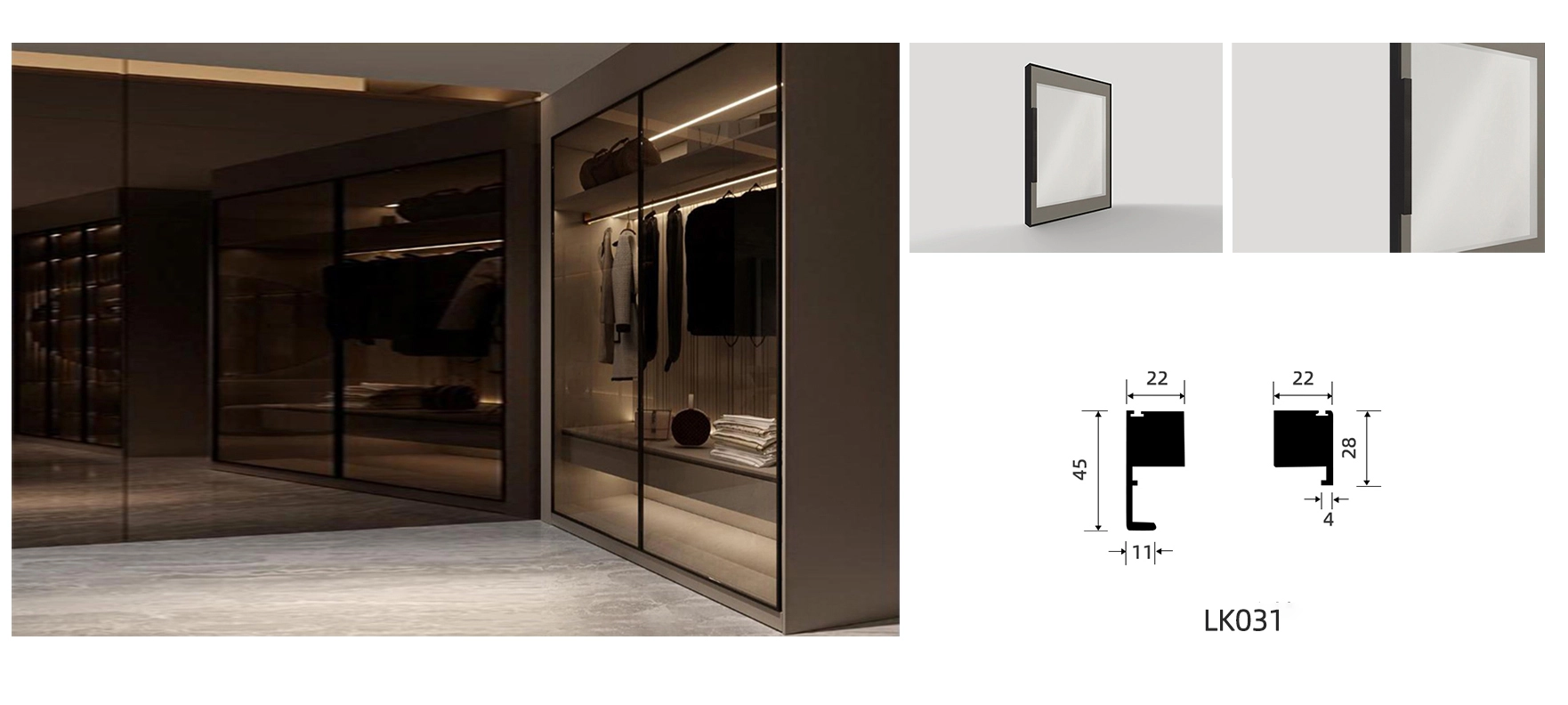 walk in closet glass door model YM102 lk031 with details and dimension
