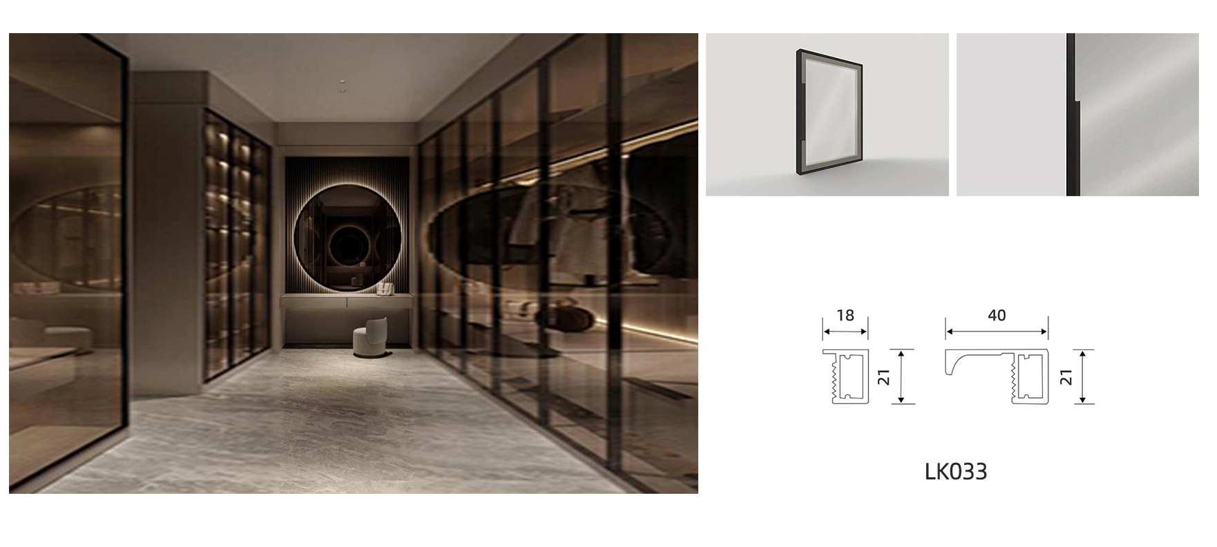 walk in closet glass door model lk033 with details and dimension