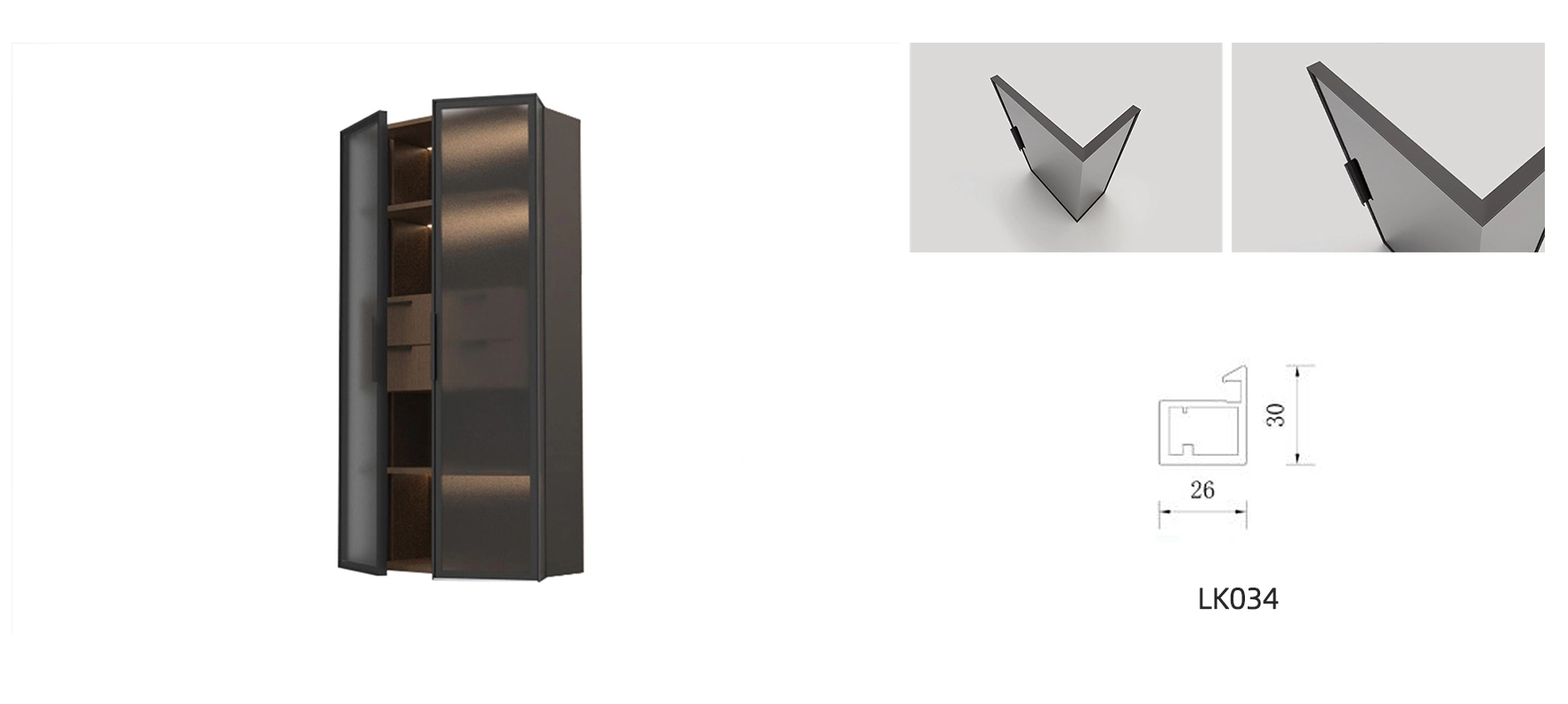walk in closet glass door model lk034 with details and dimension