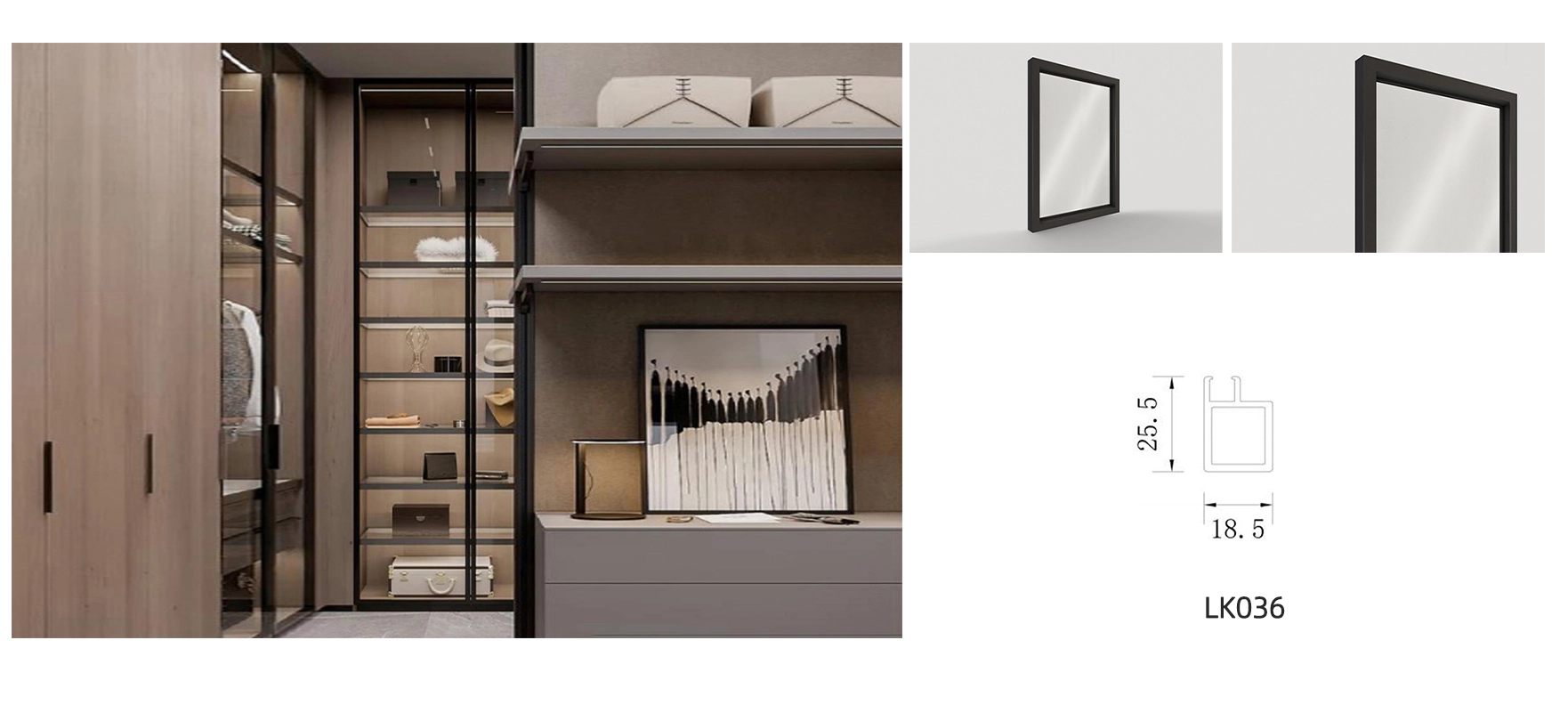 walk in closet glass door model lk036 with details and dimension