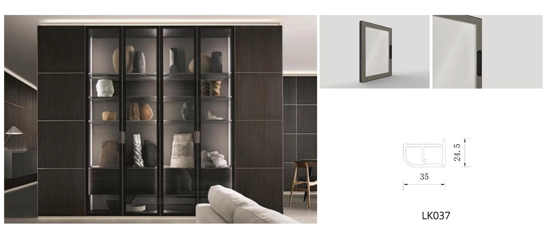walk in closet glass door model lk037 with details and dimension