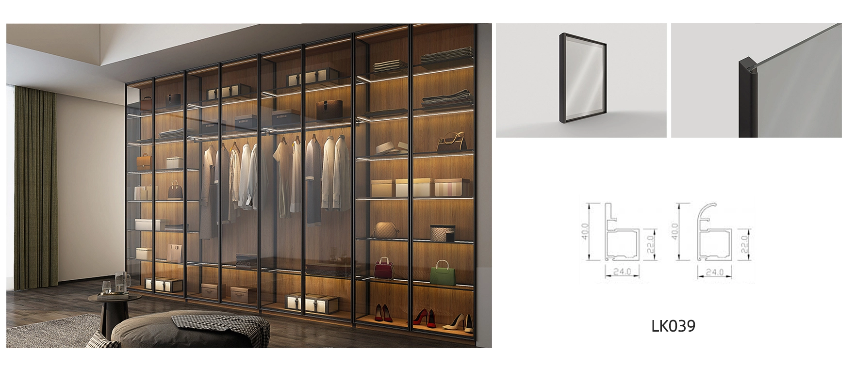 walk in closet glass door model lk039 with details and dimension