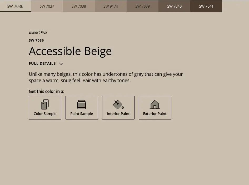 Accessible Beige Unlike many beiges this color has undertones of gray that can give your space a warm snug feel Pair with earthy tones greige color paint - Accessible Beige Unlike many beiges this color has undertones of gray that can give your space a warm snug feel Pair with earthy tones