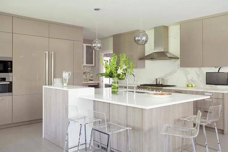 Contemporary taupe kitchen with island and pendant lighting Contemporary taupe kitchen with island and pendant lighting