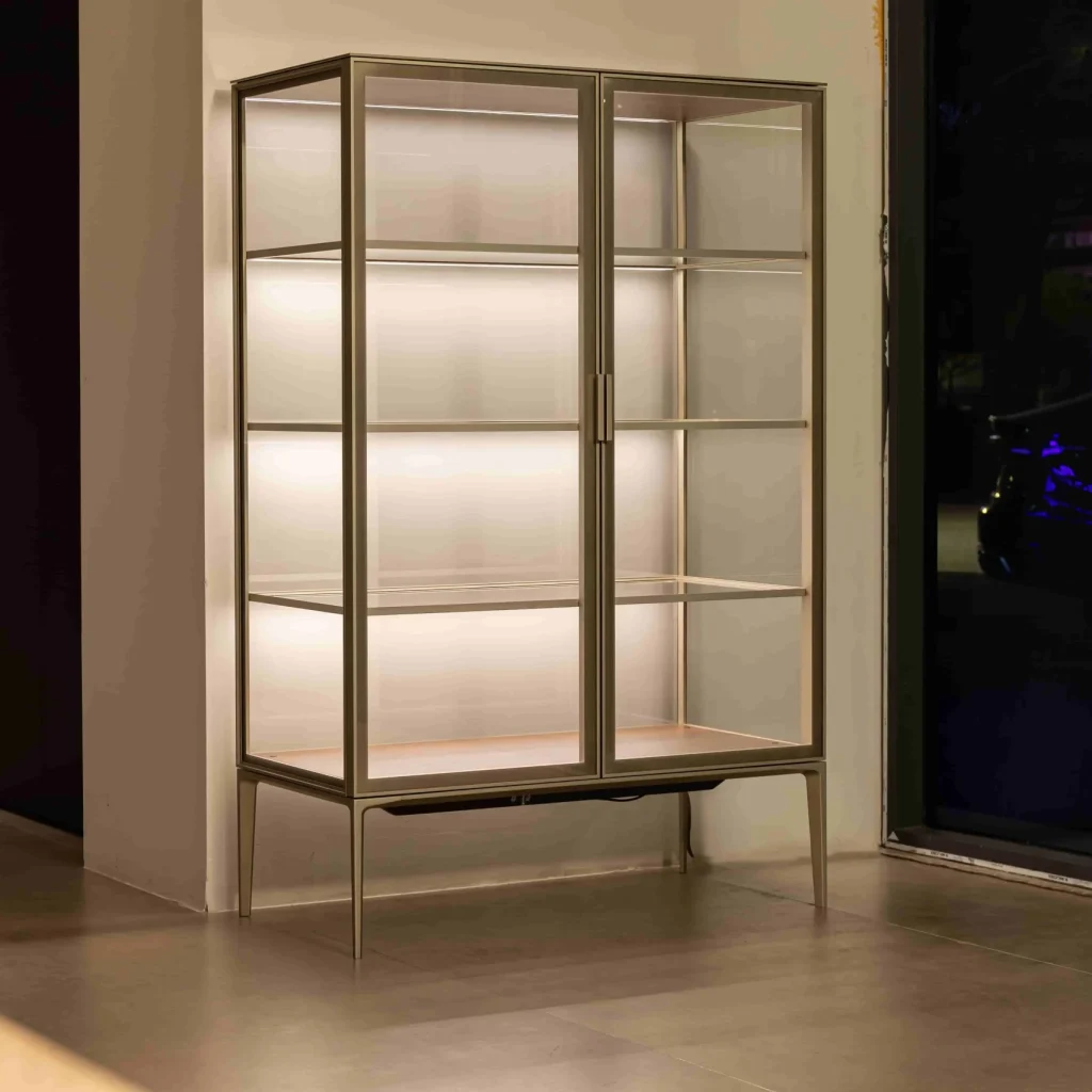Glass display cabinet ideal for elegant showcasing of collectibles in well lit modern interiors scaled square