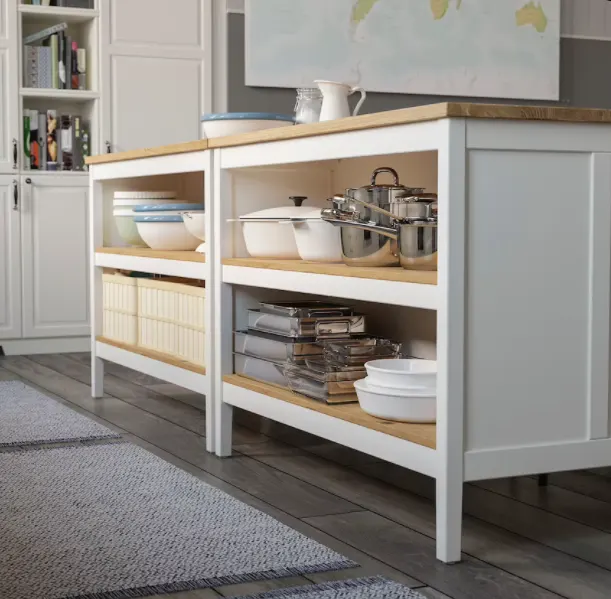 Kitchen island with open shelving for accessible storage Kitchen island with open shelving for accessible storage