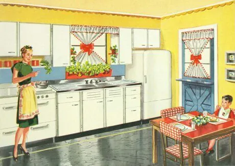 Disposizione della cucina pre-XX secolo con arredi tradizionali