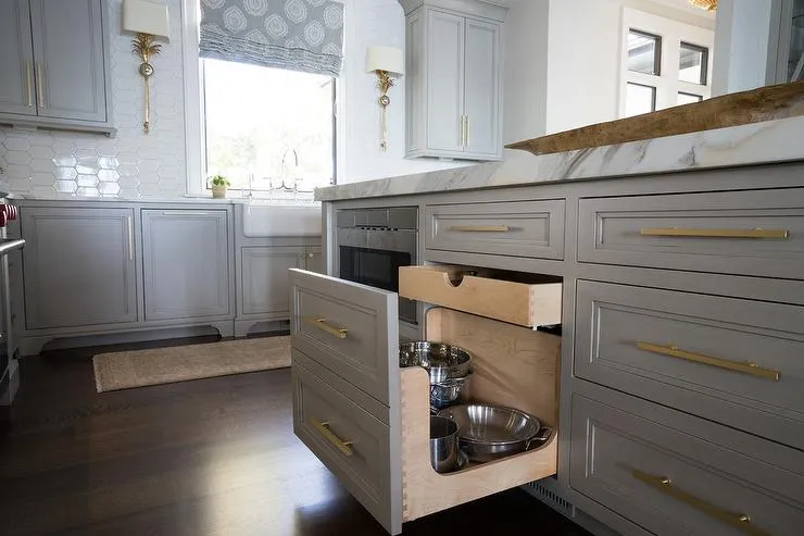 Gray Cabinets with Deep Drawers for Pots and Pans Gray Cabinets with Deep Drawers for Pots and Pans