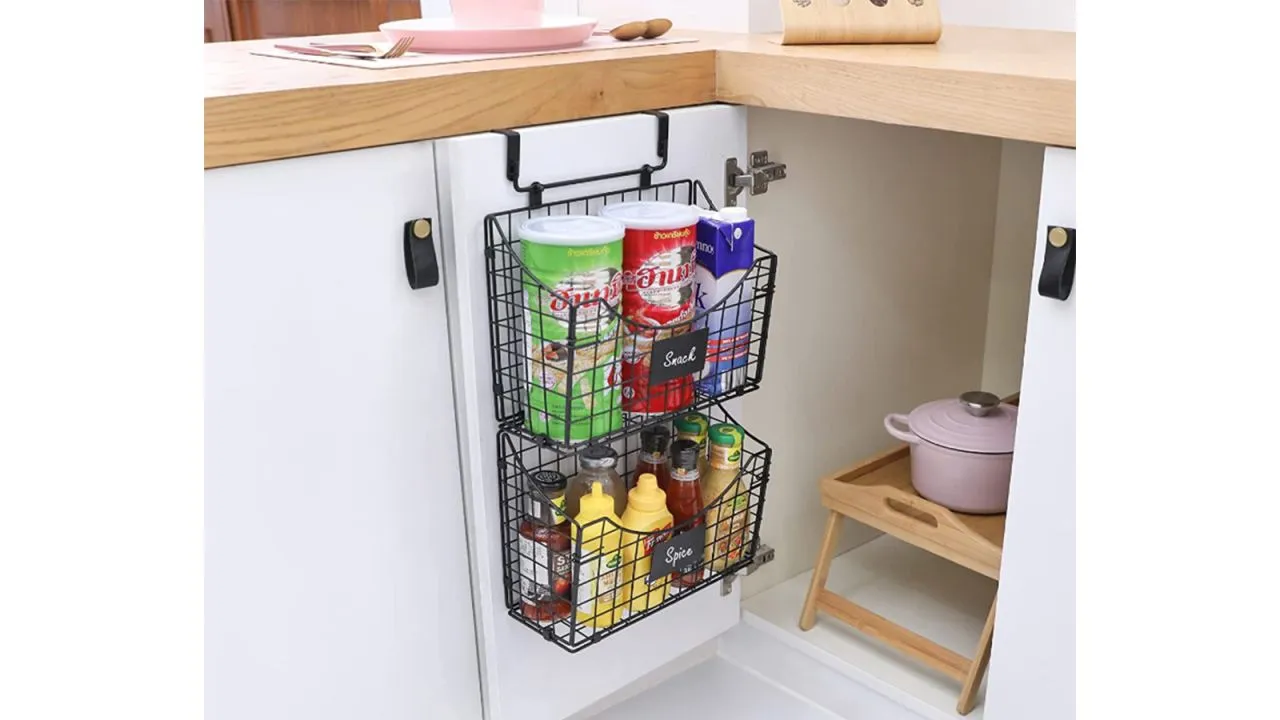 Install plastic organizers on the inside of cabinet doors
