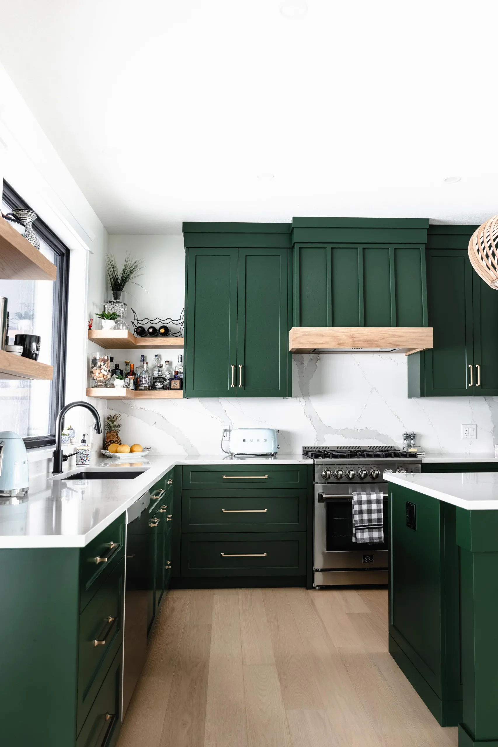 Dark Green Cabinets With Stainless Steel Appliances