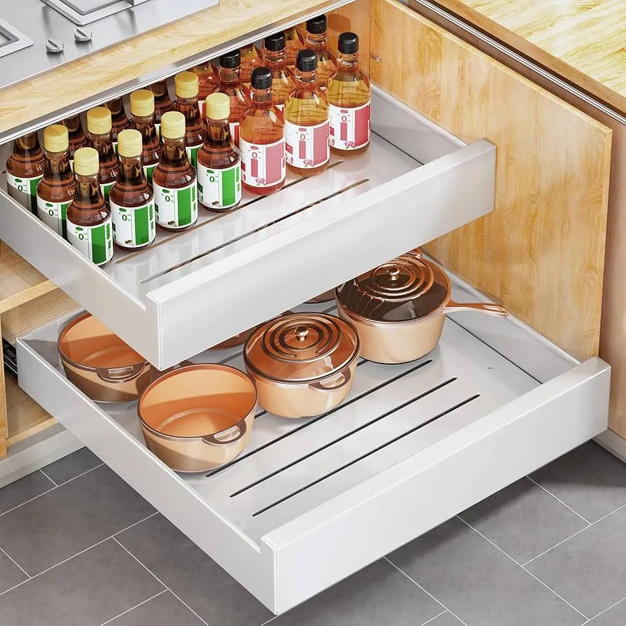a pantry with roll out drawers