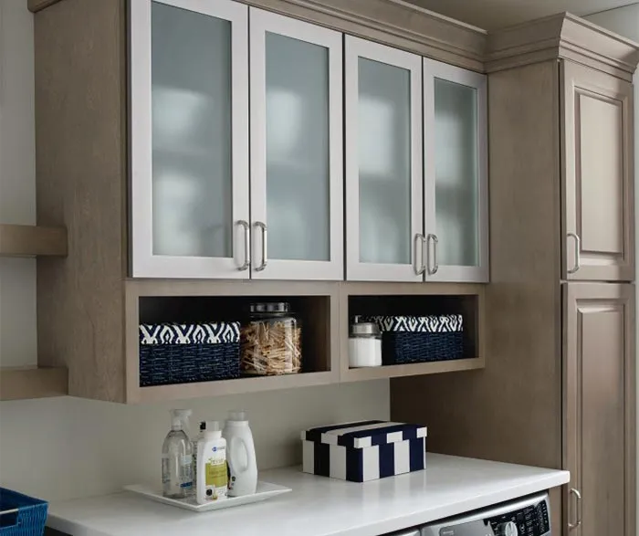 kitchen cabinet with frosted glass doors