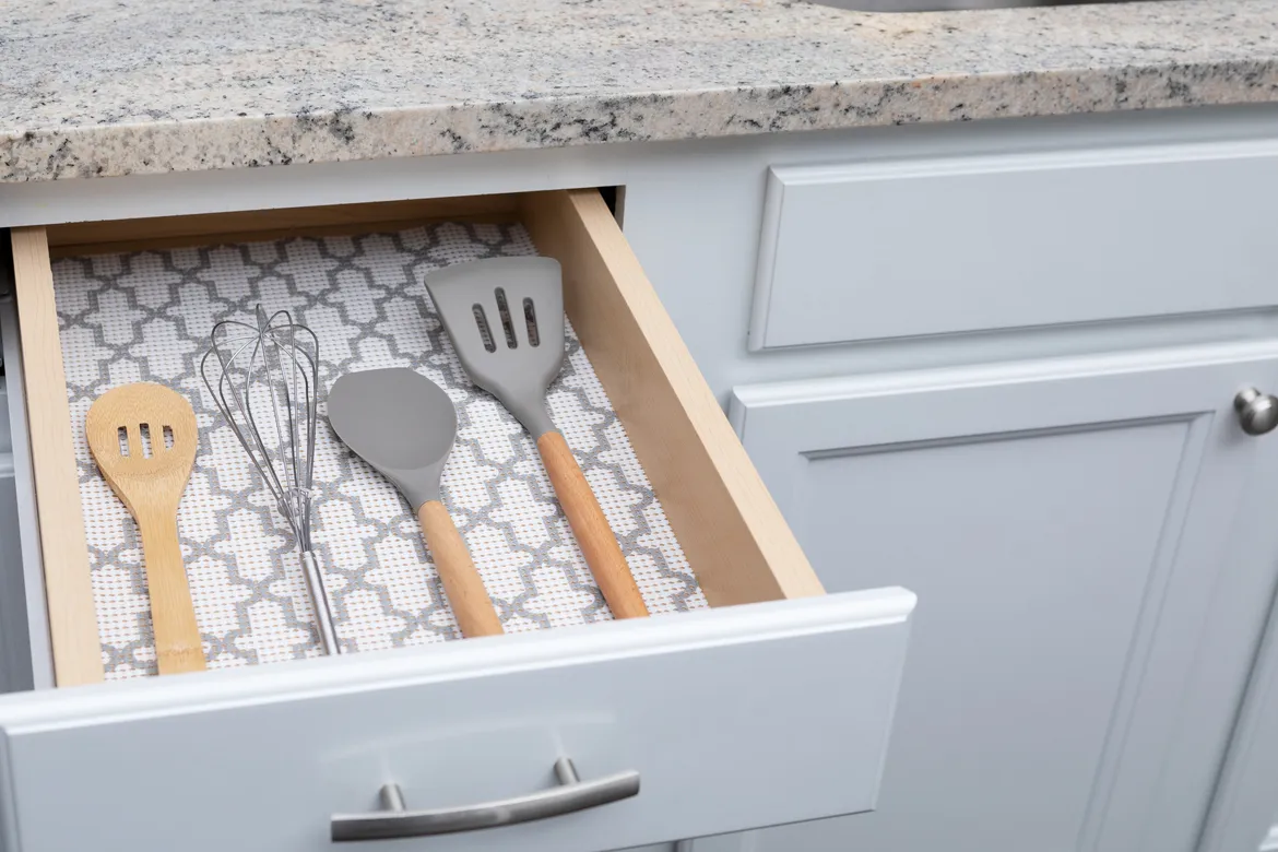 nonslip shelf liners inside cabinet