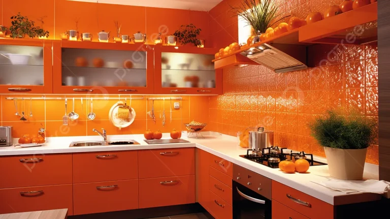 pngtree une photo de cuisine orange avec des armoires orange