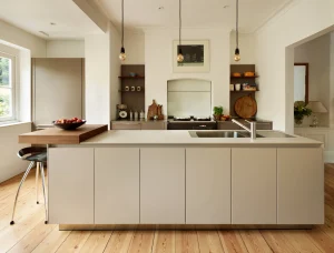 Modern greige kitchen cabinets with stylish neutral tones