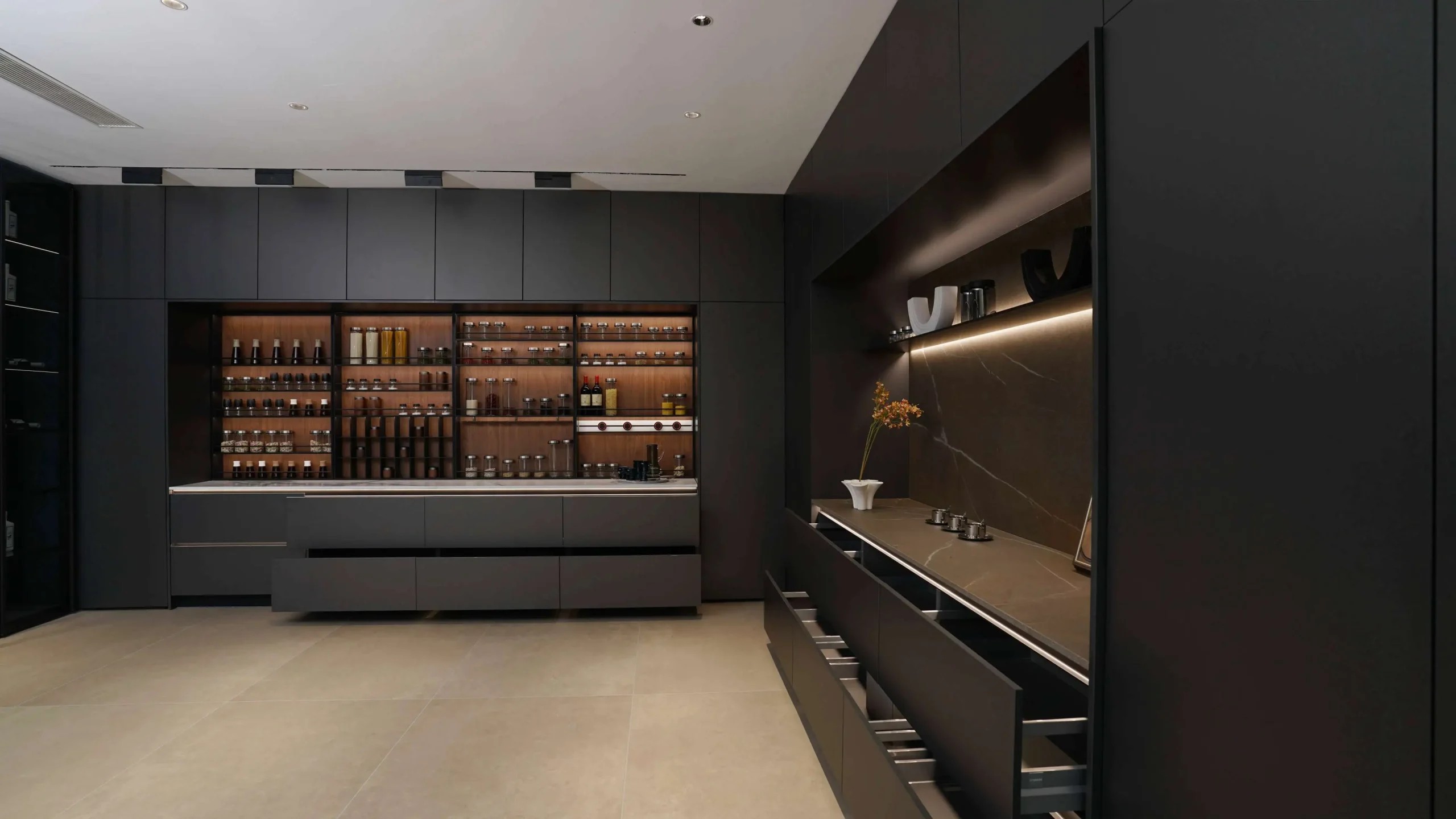 black kitchen cabinet