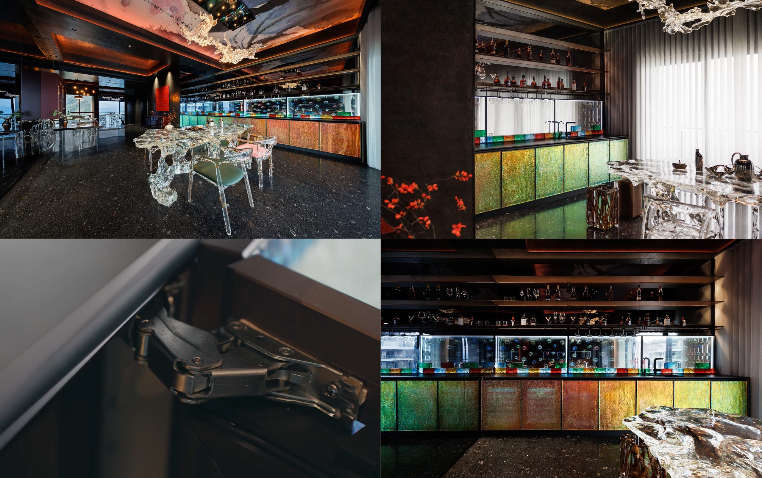 Elegant kitchen cabinet design with iridescent finishes and glass details kithen cabinet