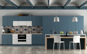 moderni mobili da cucina blu e bianchi ricchi e glamour