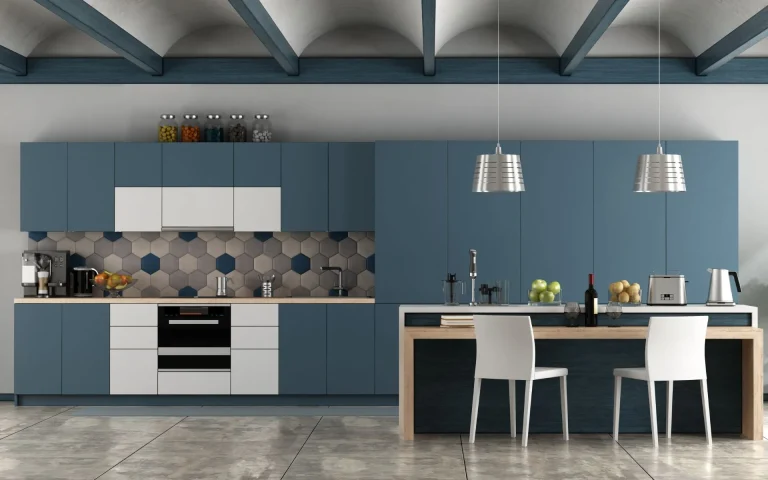 moderni mobili da cucina blu e bianchi ricchi e glamour