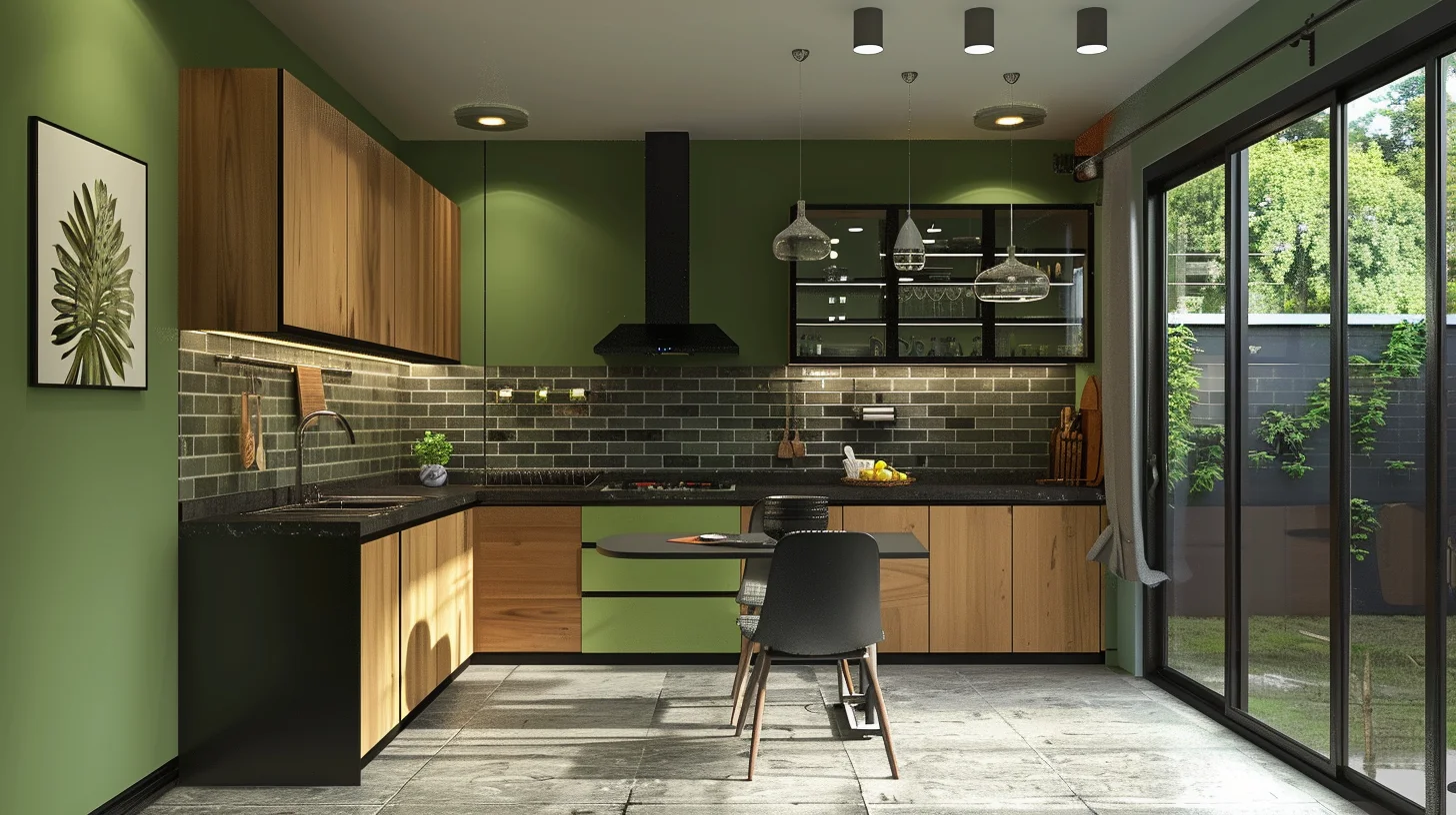brown kitchen cabinet with sage green walls modern Brown Kitchen Cabinets Brown and Green
