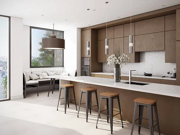 brown kitchen cabinets with white wall modern Brown Kitchen Cabinets Brown and White