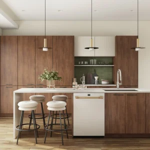 modern Brown Kitchen Cabinets Experiment with Bold Wall Colors