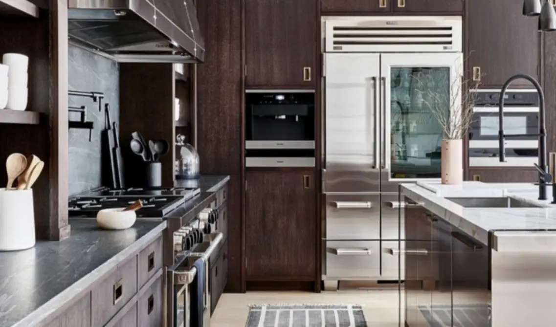 brown kitchen cabinets with Stainless Steel Appliances modern Brown Kitchen Cabinets Install Stainless Steel Appliances